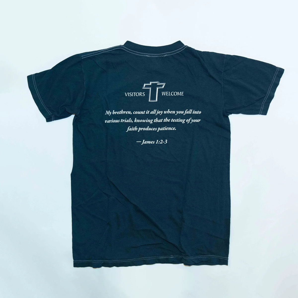 Jesus Take The Wheel T-Shirt — Navy, back view