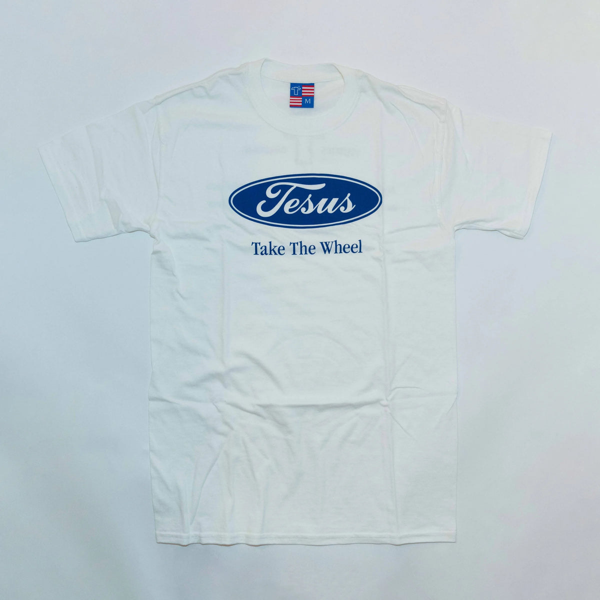 Jesus Take The Wheel T-Shirt — White, front view