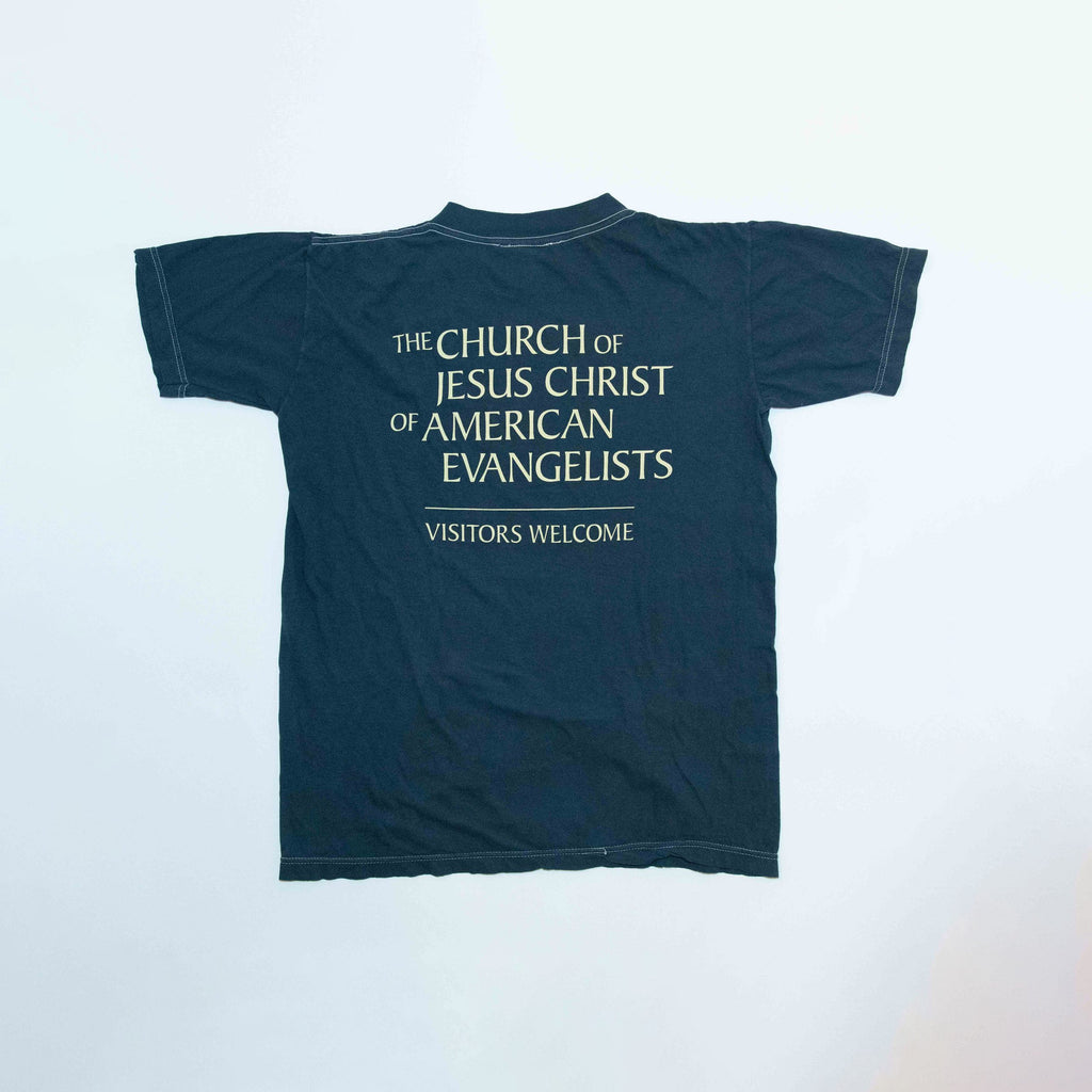 Buff Jesus T-Shirt — Navy, back view