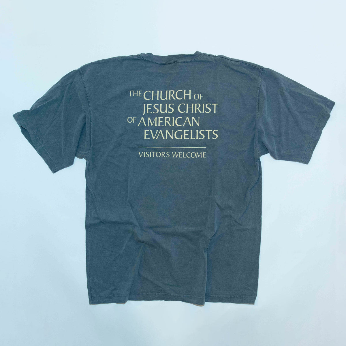 Buff Jesus T-Shirt — Dark Gray, back view