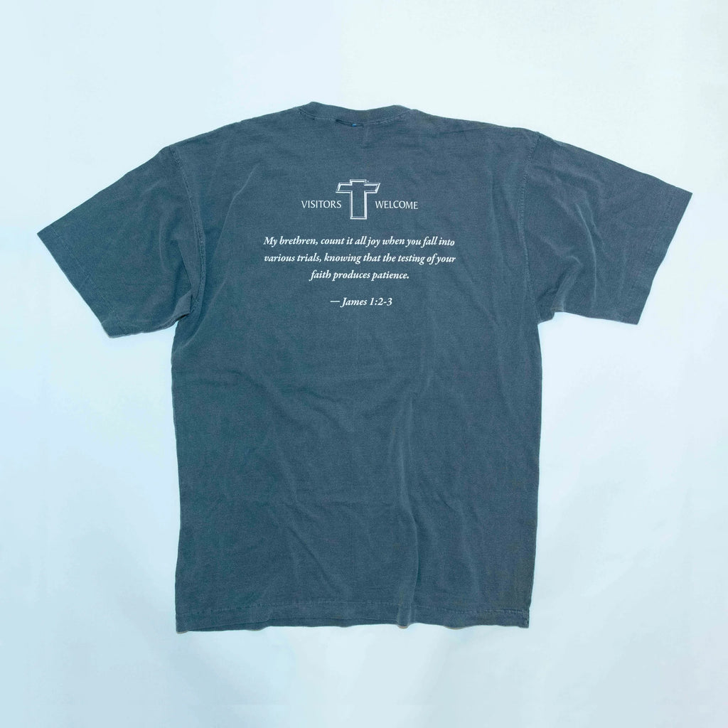 Jesus Take The Wheel T-Shirt — Dark Gray, back view