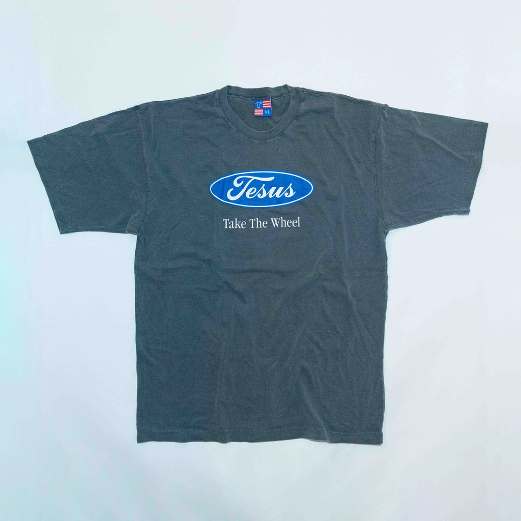 Jesus Take The Wheel T-Shirt — Dark Gray, front view