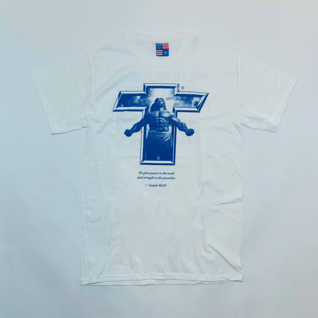 Buff Jesus T-Shirt — White, front view